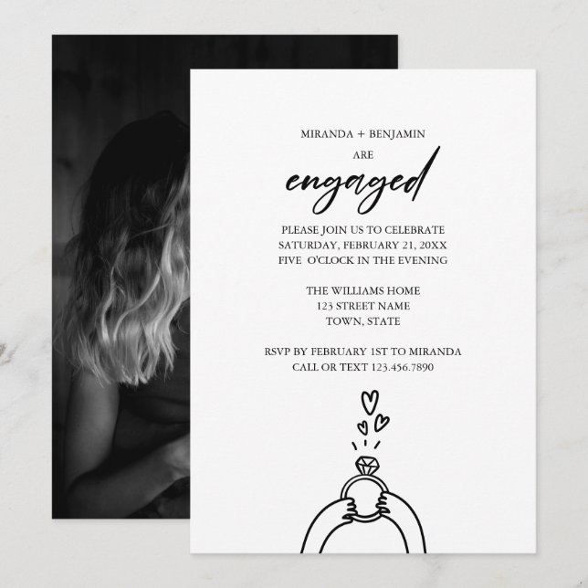Whimsical Hand Drawn We're Engaged Photo Invitation (Front/Back)