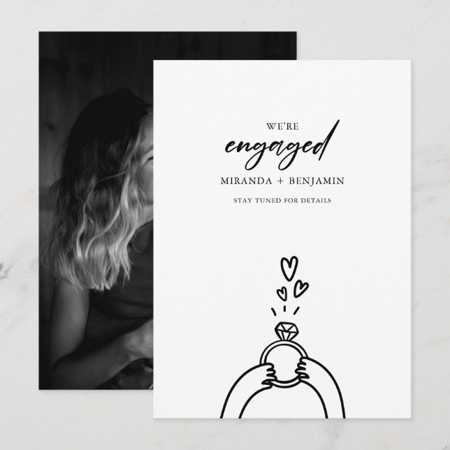 Whimsical Hand Drawn We're Engaged Photo Invitation (Front/Back)