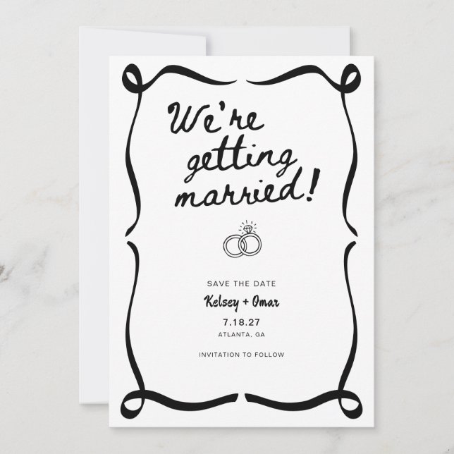 Whimsical Hand Drawn We're Getting Married  Invitation (Front)