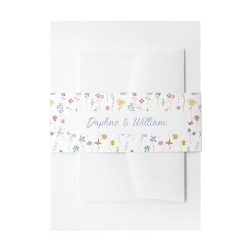 Whimsical Hand Drawn Wildflowers Wedding Invitation Belly Band