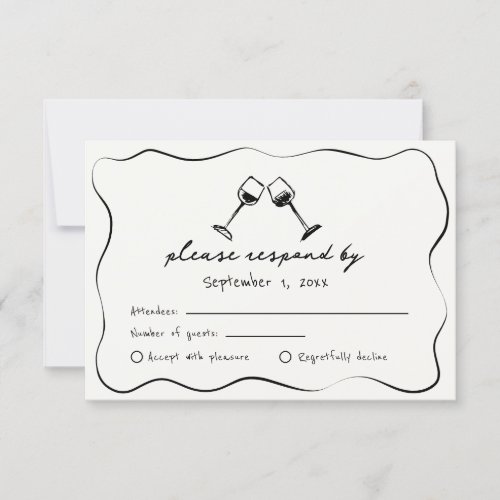 Whimsical Hand Drawn Wine Cups Wedding RSVP Card