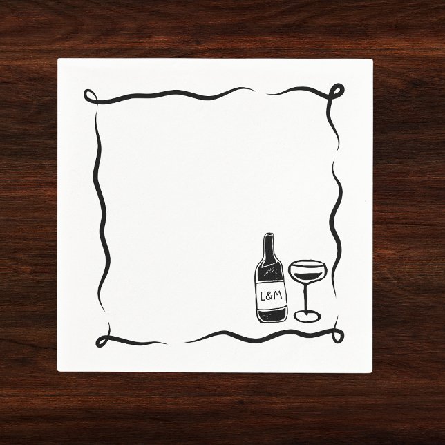 Whimsical Hand Drawn Wine Personalized Wedding Napkins (Creator Uploaded)