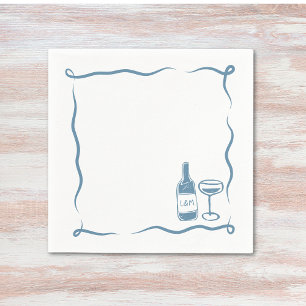 Whimsical Hand Drawn Wine Wedding Chic Dusty Blue Napkins