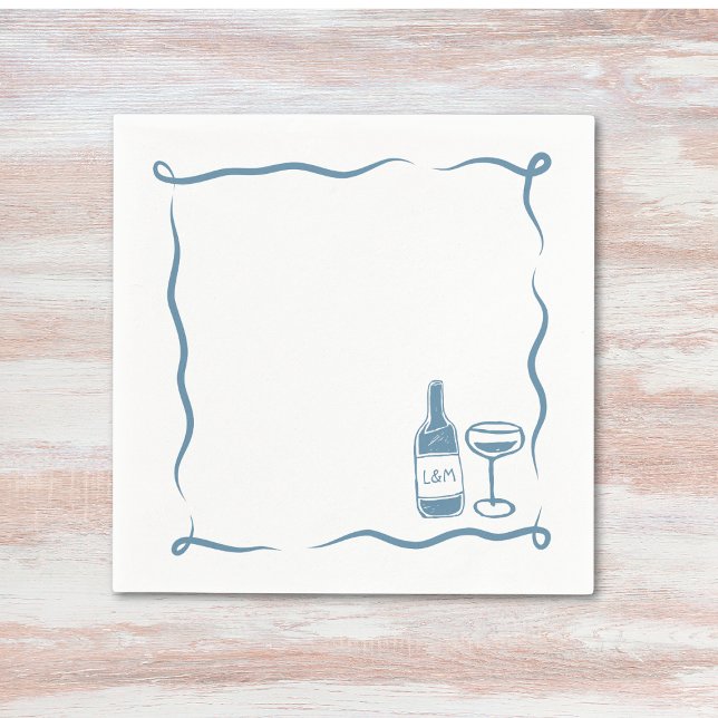 Whimsical Hand Drawn Wine Wedding Chic Dusty Blue Napkins (Creator Uploaded)