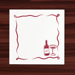 Whimsical Hand Drawn Wine Wedding Chic Maroon Napkins