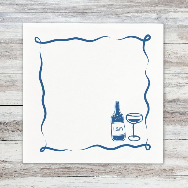 Whimsical Hand Drawn Wine Wedding Chic Navy Blue Napkins (Creator Uploaded)