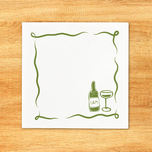 Whimsical Hand Drawn Wine Wedding Chic Navy Blue Napkins