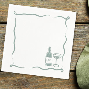 Whimsical Hand Drawn Wine Wedding Chic Sage Green Napkins