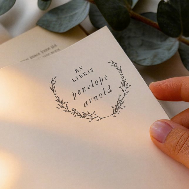 Whimsical Hand Drawn Wreath Ex Libris Book Self-inking Stamp (Creator Uploaded)