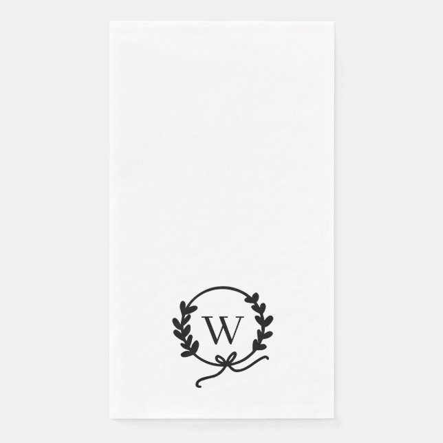 Whimsical Hand-Drawn Wreath Monogram Paper Guest Towels (Front)