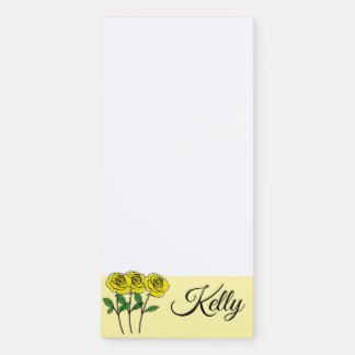 Whimsical Hand Drawn Yellow Roses Magnetic Notepad
