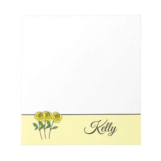 Whimsical Hand Drawn Yellow Roses Notepad (Front)