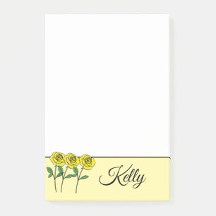 Whimsical Hand Drawn Yellow Roses Post-it Notes