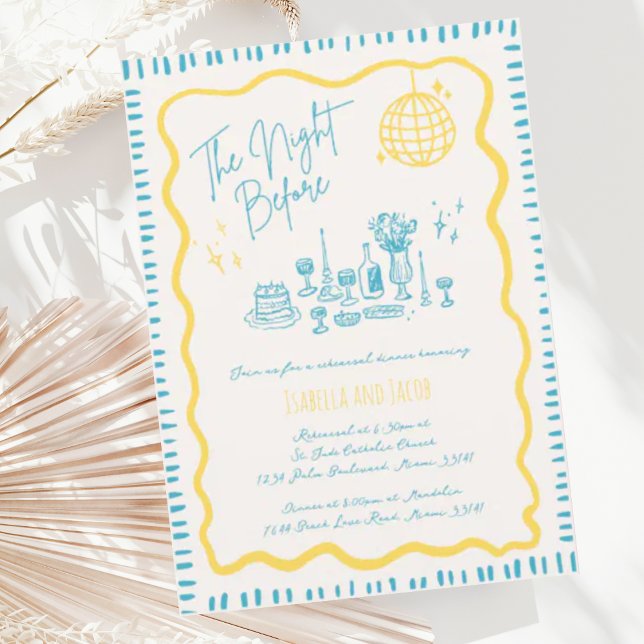 Whimsical Hand Drawn Yellow Wavy Rehearsal Dinner Invitation (Creator Uploaded)