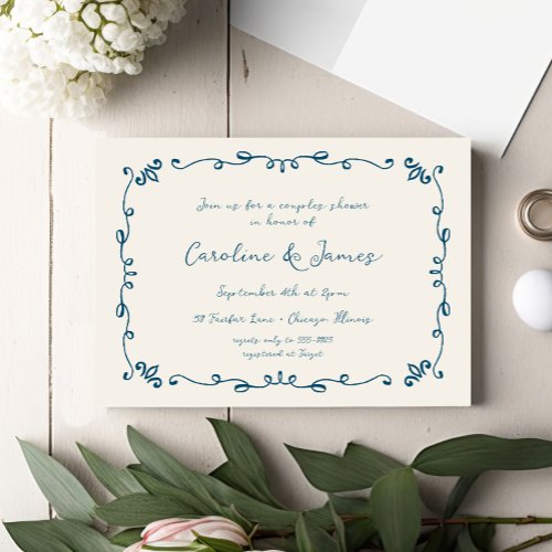 Whimsical Hand Illustrated Couples Bridal Shower Invitation