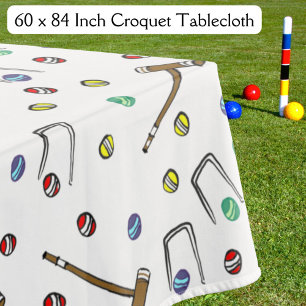 Whimsical Hand-Illustrated Croquet Vintage Picnic Tablecloth