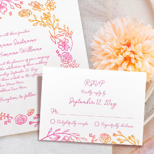 Whimsical Hand Illustrated Green Frame RSVP Card