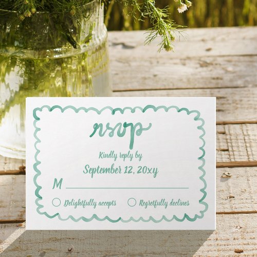 Whimsical Hand Illustrated Green Frame RSVP Card