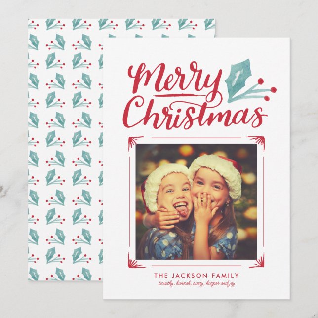 Whimsical Hand Lettered Christmas Photo Holiday Card (Front/Back)