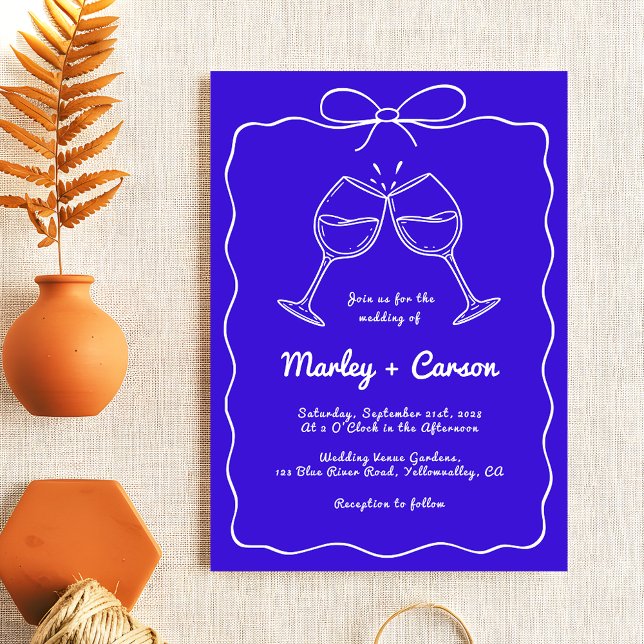 Whimsical Hand Lettered Elegant Royal Blue Wedding Invitation (Creator Uploaded)