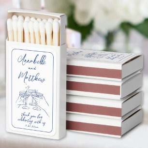 Whimsical Hand Lettered Illustrated Blue Wedding Matchboxes