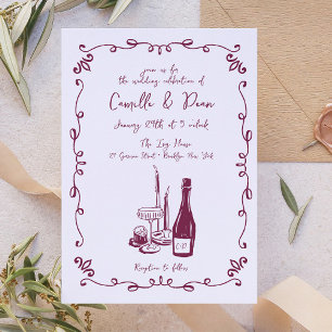 Whimsical Hand Lettered Illustrated Dinner Invitation