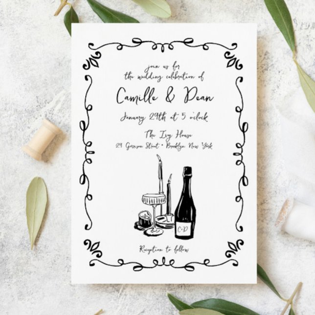 Whimsical Hand Lettered Illustrated Dinner Invitation (Creator Uploaded)
