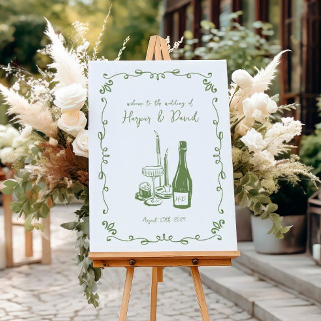 Whimsical Hand Lettered Illustrated Dinner Wedding Foam Board (Creator Uploaded)