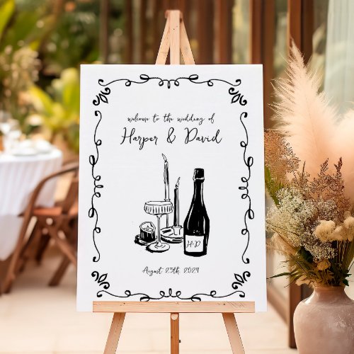 Whimsical Hand Lettered Illustrated Dinner Wedding Foam Board