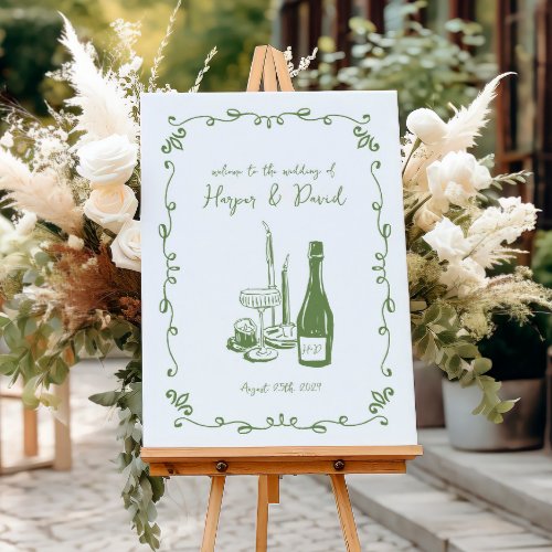 Whimsical Hand Lettered Illustrated Dinner Wedding Poster