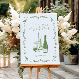 Whimsical Hand Lettered Illustrated Dinner Wedding Poster