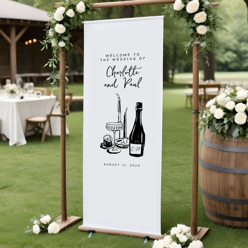 Whimsical Hand Lettered Illustrated Dinner Wedding Retractable Banner