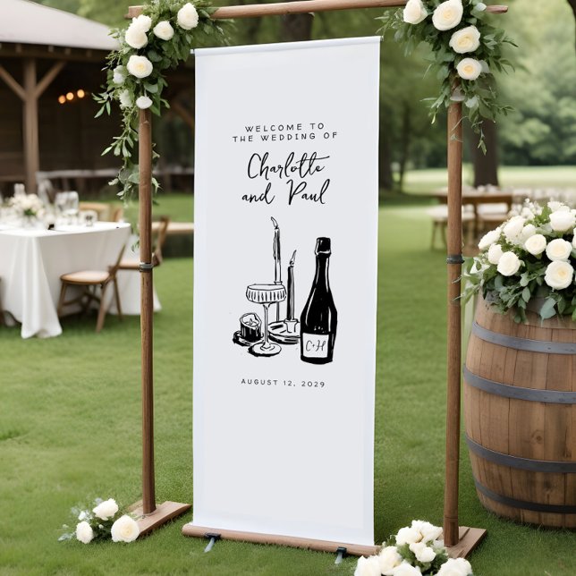 Whimsical Hand Lettered Illustrated Dinner Wedding Retractable Banner (Creator Uploaded)