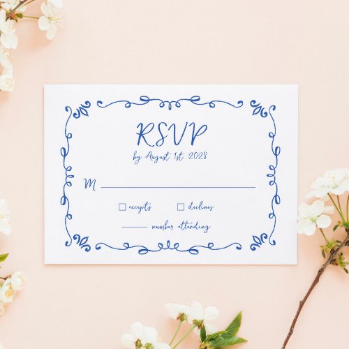 Whimsical Hand Lettered Illustrated Dinner Wedding RSVP Card