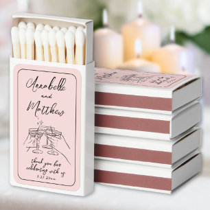 Whimsical Hand Lettered Illustrated Wedding Matchboxes
