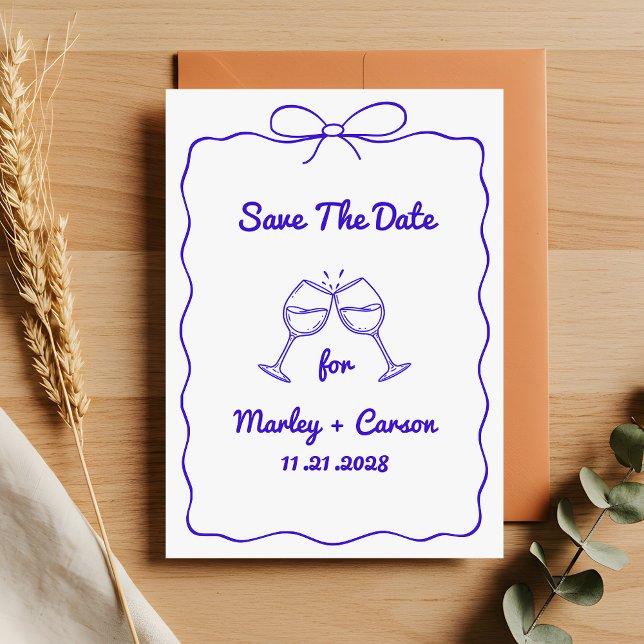 Whimsical Hand Lettered Royal Blue Wedding Save The Date (Creator Uploaded)