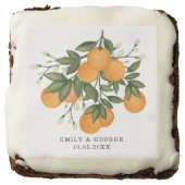 Whimsical Hand-Painted Botanical Oranges Wedding Brownie (Front)