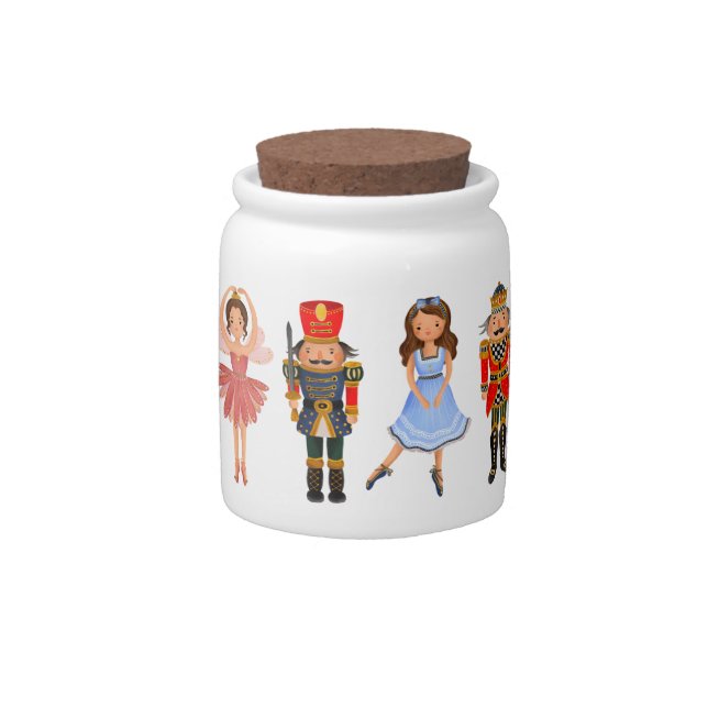 Whimsical Hand Painted Nutcracker Red Green Gold Candy Jar (Front)