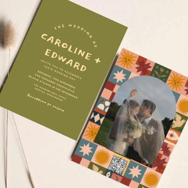 Whimsical handdrawn Bold colorful wedding  Invitation (Creator Uploaded)