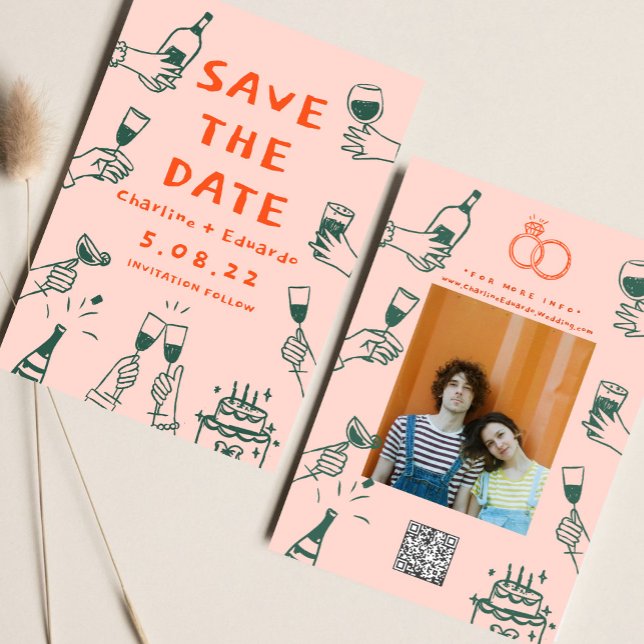Whimsical Handdrawn Funky Retro Contemporary Save The Date (Creator Uploaded)