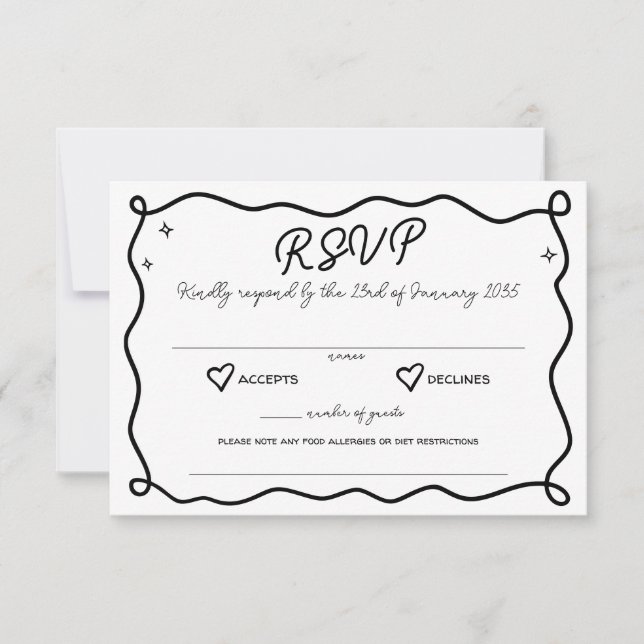 Whimsical Handdrawn Hearts Wedding Kindly Respond RSVP Card (Front)