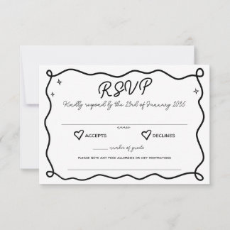 Whimsical Handdrawn Hearts Wedding Kindly Respond RSVP Card