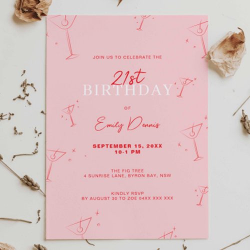 Whimsical Handdrawn martini 21st Birthday Party