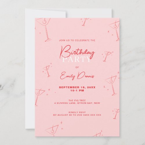 Whimsical Handdrawn martini Birthday Party