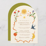 Whimsical handpainted Celestial Folk Wedding  Invitation<br><div class="desc">Celebrate your special day with this whimsical boho wedding invitation, featuring hand-painted watercolor illustrations of the sun, moon, stars, and delicate floral details. Inspired by celestial and folk art motifs, this unique design brings a touch of magic and romance to your wedding celebration. Perfect for couples looking for a bohemian,...</div>
