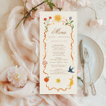 Whimsical handpainted Celestial Folk Wedding  Menu<br><div class="desc">Celebrate your special day with this whimsical boho wedding invitation, featuring hand-painted watercolor illustrations of the sun, moon, stars, and delicate floral details. Inspired by celestial and folk art motifs, this unique design brings a touch of magic and romance to your wedding celebration. Perfect for couples looking for a bohemian,...</div>