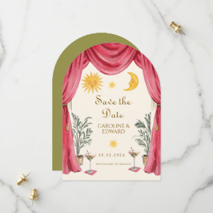Whimsical handpainted Celestial Folk Wedding  Save The Date