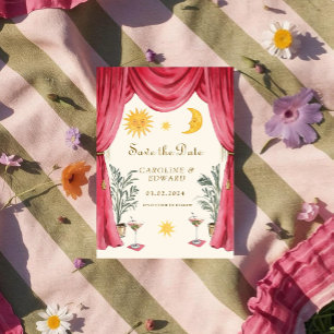 Whimsical handpainted Celestial Folk Wedding  Save The Date