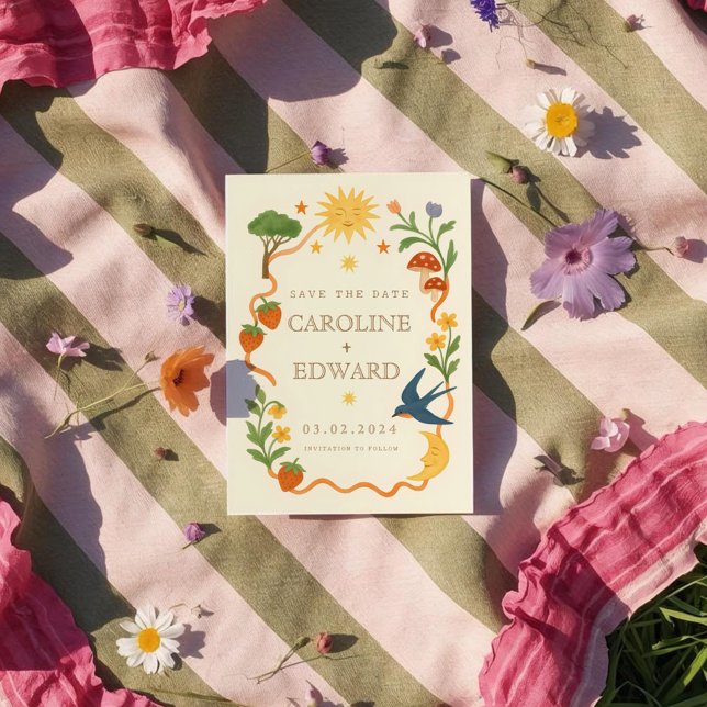 Whimsical handpainted Celestial Folk Wedding  Save The Date (Creator Uploaded)