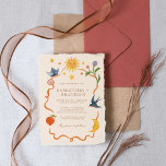 Whimsical handpainted Floral Folk Wedding  Invitation<br><div class="desc">Celebrate your special day with this whimsical boho wedding invitation, featuring hand-painted watercolor illustrations of the sun, moon, stars, and delicate floral details. Inspired by celestial and folk art motifs, this unique design brings a touch of magic and romance to your wedding celebration. Perfect for couples looking for a bohemian,...</div>